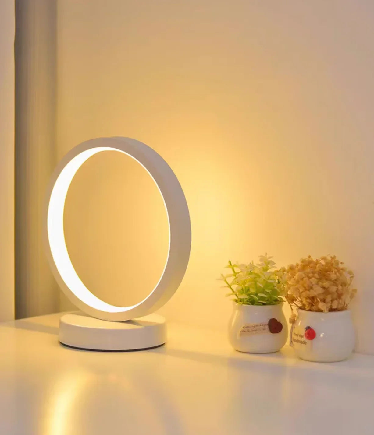 20cm LED Ring Table Lamp – Dimmable Circular Night Light