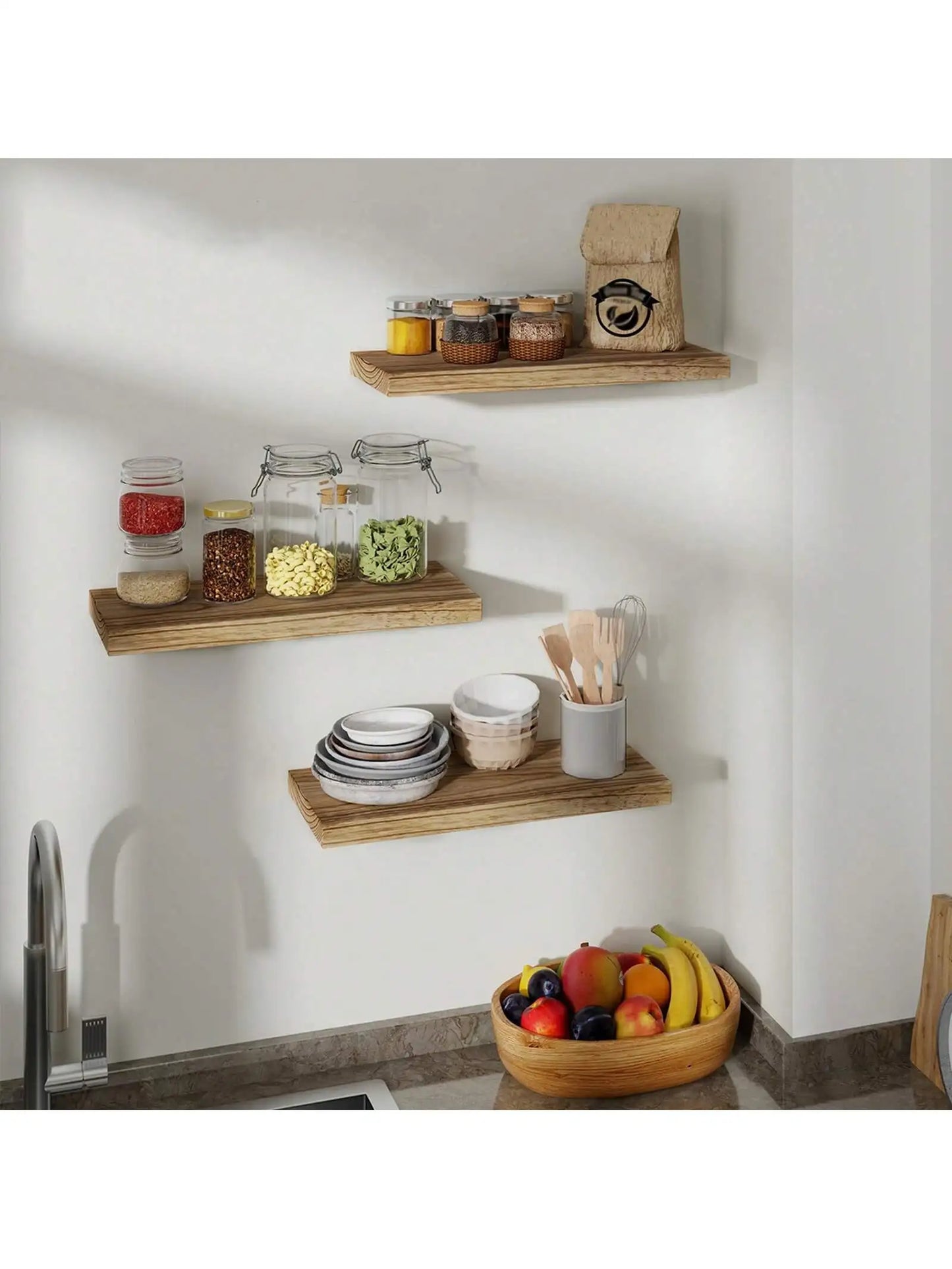 Rustic Wooden Floating Wall Shelf