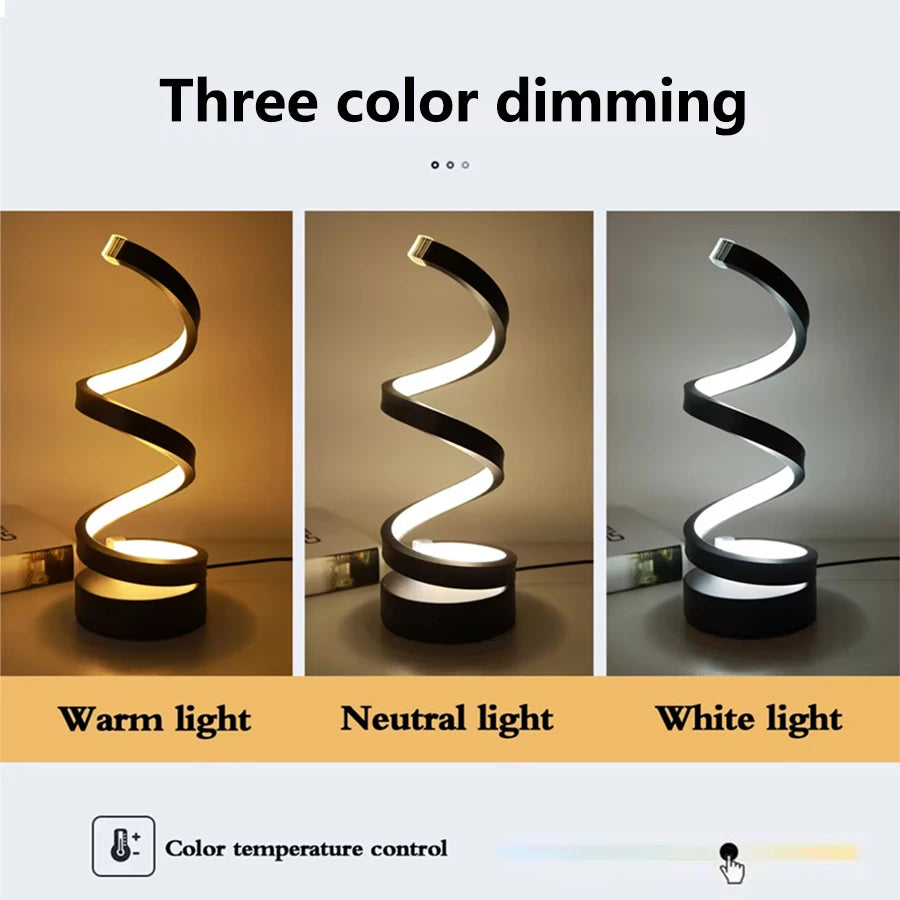 Modern Spiral LED Table Lamp – Dimmable Bedside & Desk Light