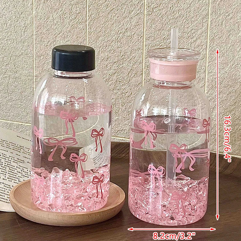 Portable Bowknot Drinking Bottle – Plastic Cup with Straw Lid