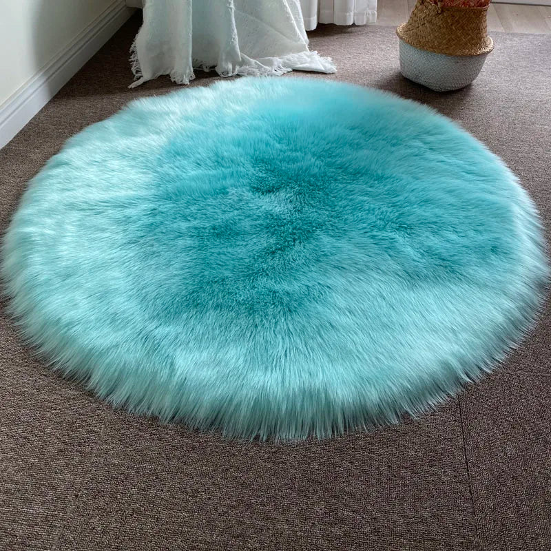 Round Shaggy Faux Sheepskin Rug – Soft Fluffy Plush Carpet for Bedroom & Living Room