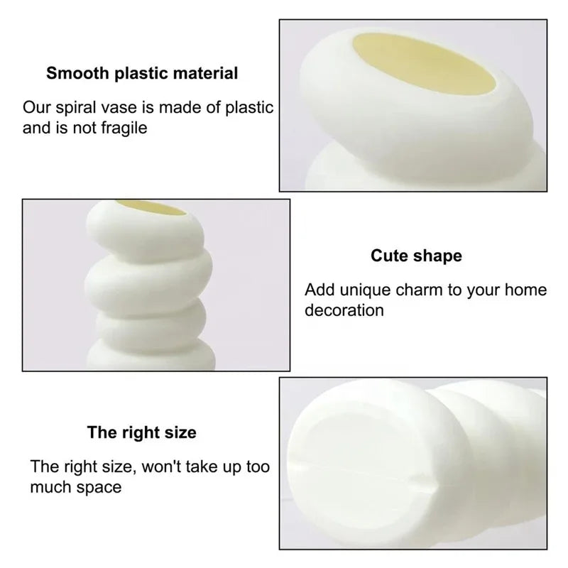 Nordic Spiral White Vase – Modern Plastic Flower Arrangement Container