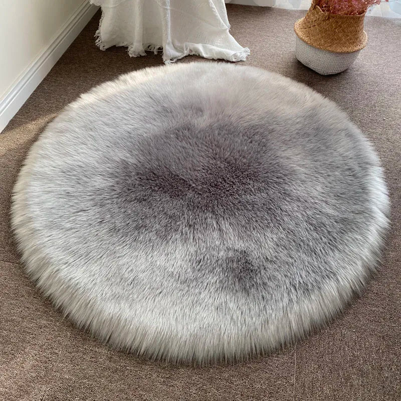 Round Shaggy Faux Sheepskin Rug – Soft Fluffy Plush Carpet for Bedroom & Living Room
