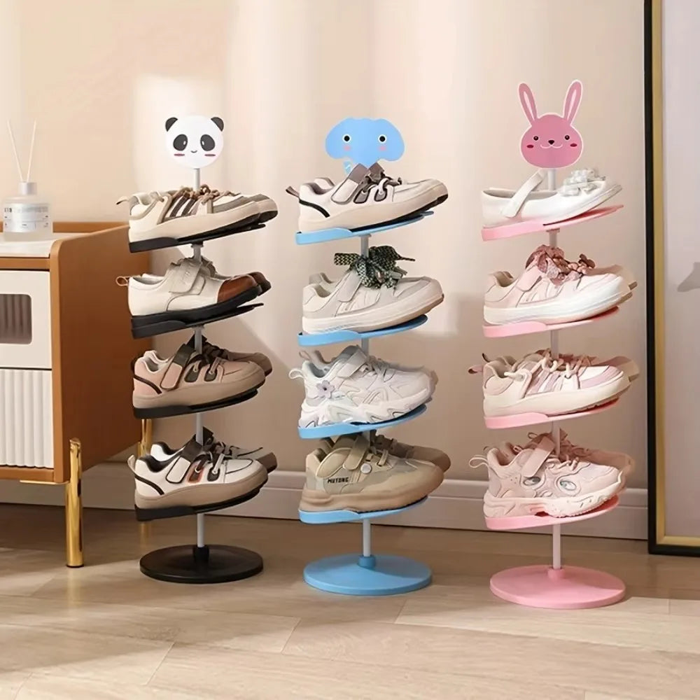 Multi-Layer Rotating Shoe Rack – Cute Cartoon Animal Adjustable Shoe Organizer