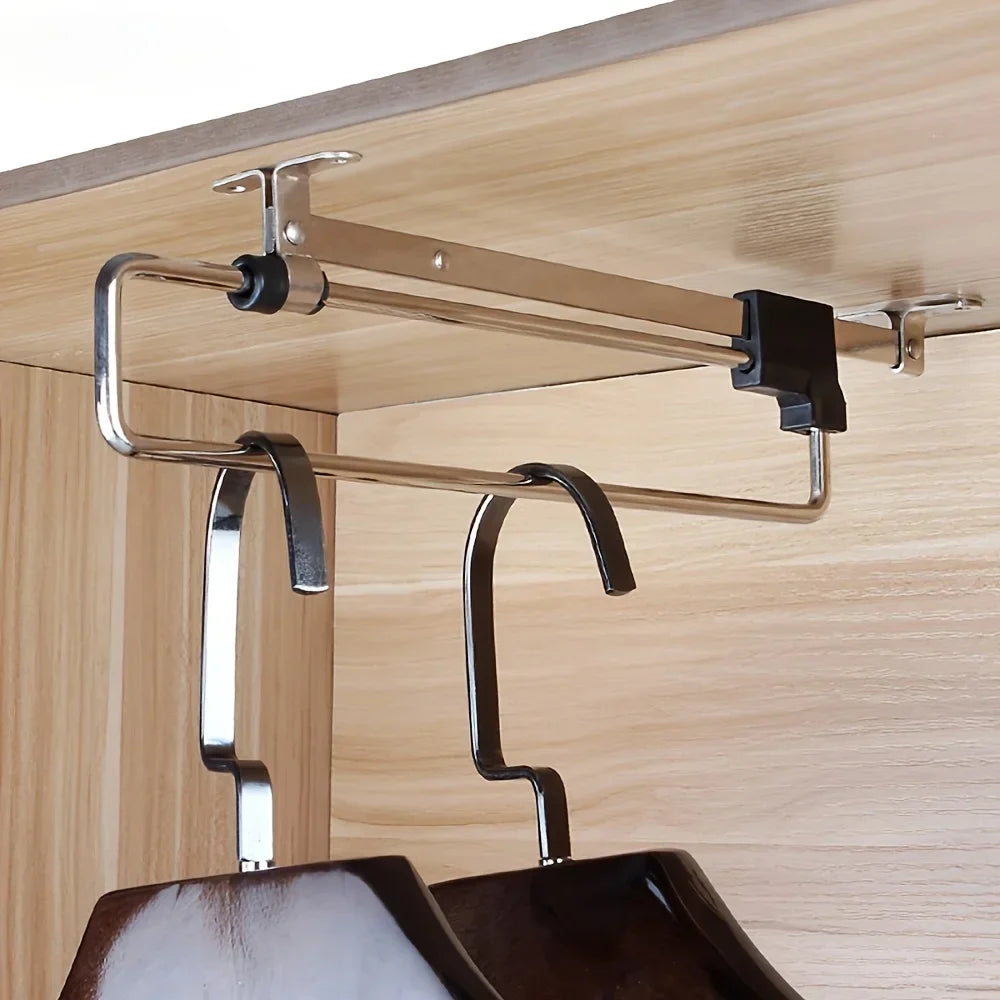 Adjustable Pull-Out Clothes Hanging Rod – Space-Saving Wardrobe Organizer