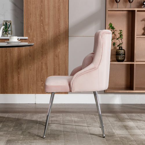 Modern Upholstered Armchair with Button Pattern & Lumbar Cushion – Metal Leg Dining & Lounge Chair